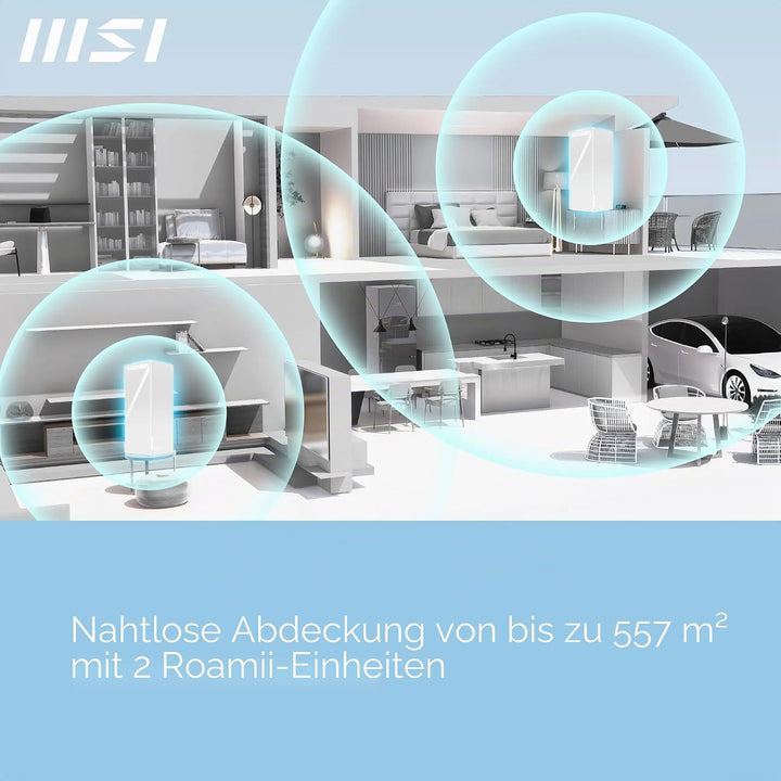 MSI Roamii BE Pro 2-Pack - WiFi 7 BE9400Mbps WLAN-System für das ganze Haus, 2,5-G-Anschlüsse, Siche