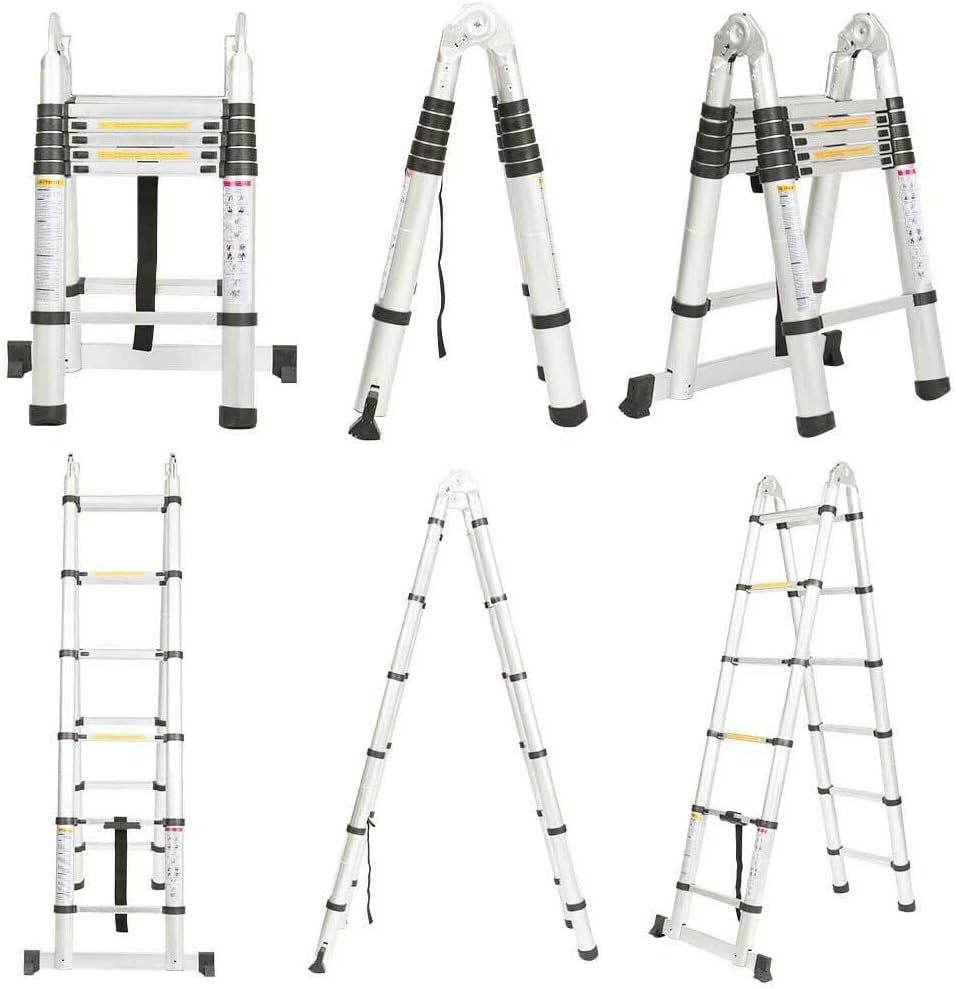 Teleskopleiter 2-in-1-Klappleiter 3,8m (1,9 m + 1,9m), tragbare Verlängerungsleiter, strapazierfähig