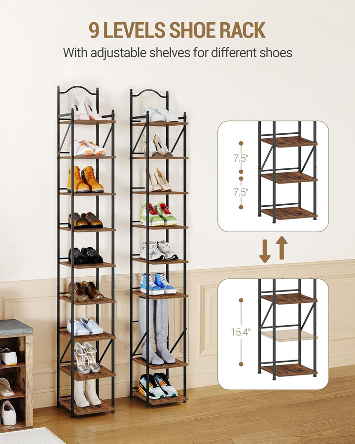 Hzuaneri Schuhregal, Schmales Schuhablage mit 9 Ebenen, 2 Einstellbaren Modi, Platzsparend, Schuhtur