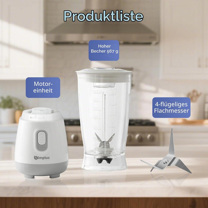 SIMPLUS Standmixer 600 ml Hellgrau, kompakter Smoothie Mixer mit 23000 U/min, 250W Küchenmixer mit 4