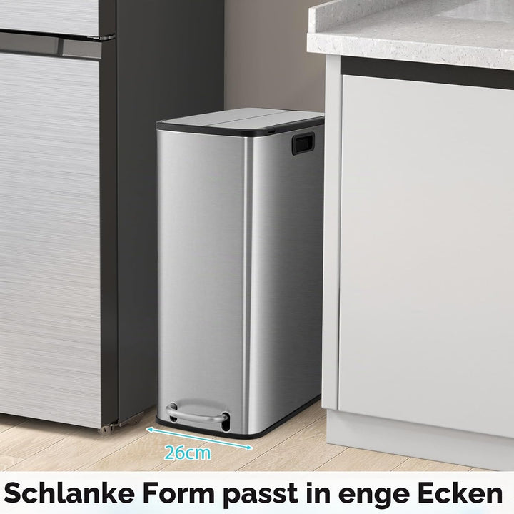 LIFEZEAL 45L Mülleimer, Mülltrennsysteme mit Deckel für Mülltrennung, Bin aus Edelstahl mit doppelte