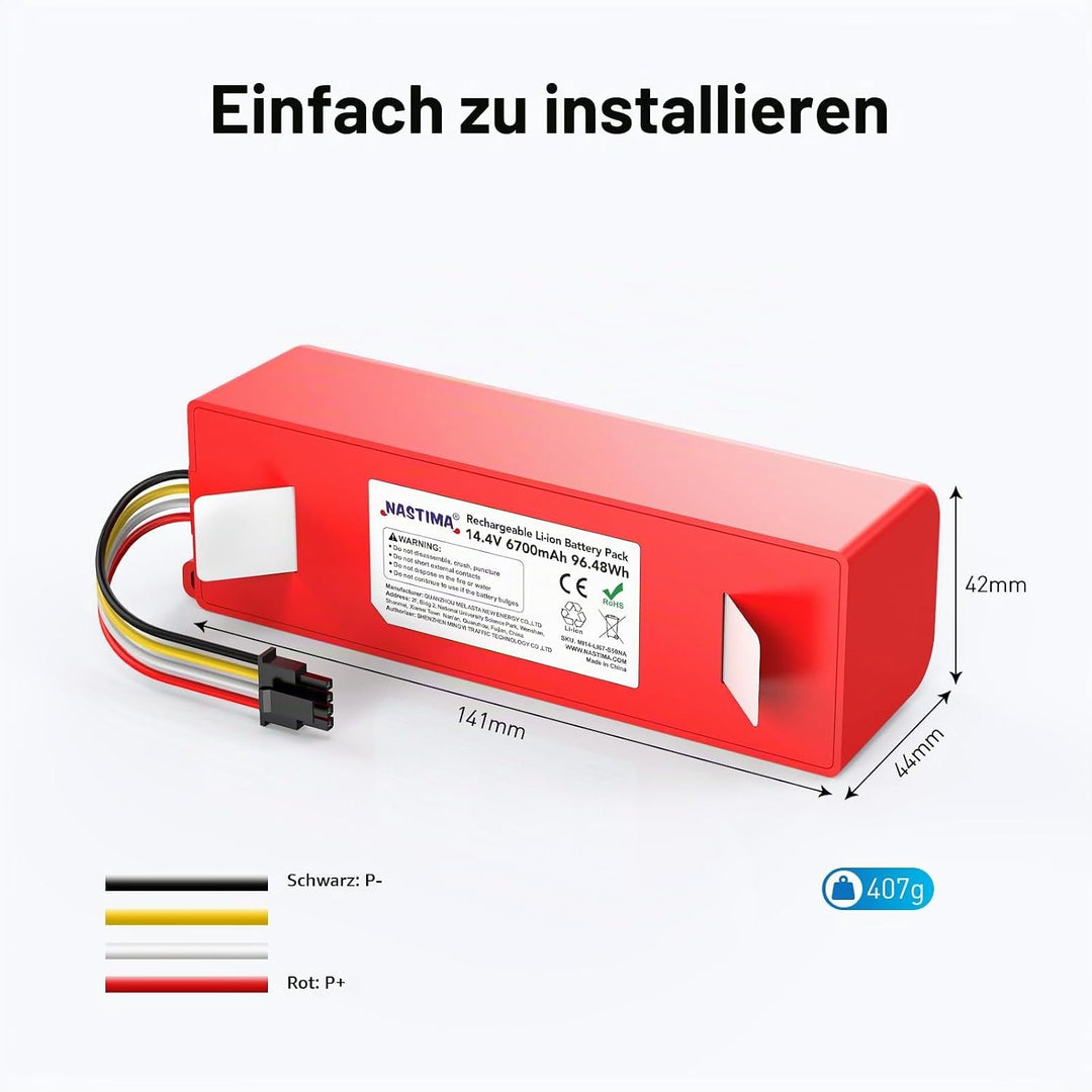 NASTIMA 14,4V 6700mAh 96,48Wh Li-Ion Akku Kompatibel mit Xiaomi Roborock S50 S51 S52 S53 S55 S502 S5