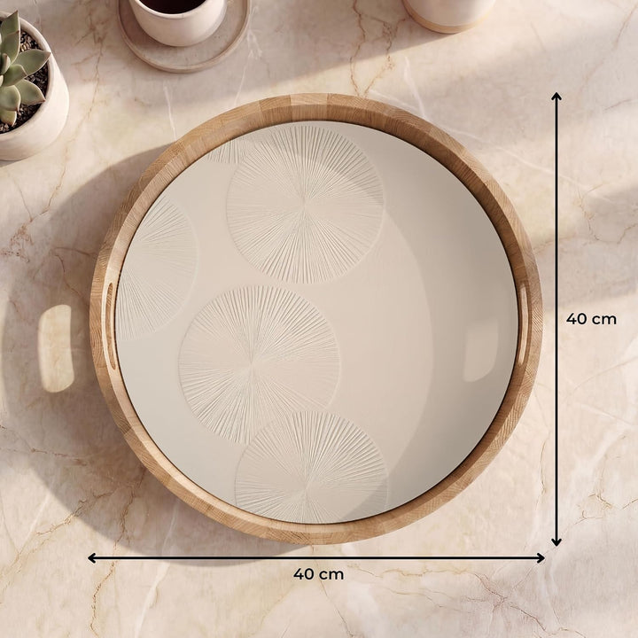 Holztablett Küchentablett Servier Tablett Eiche Serviertablett Japandi - Beige 40 cm, Japandi - Beig