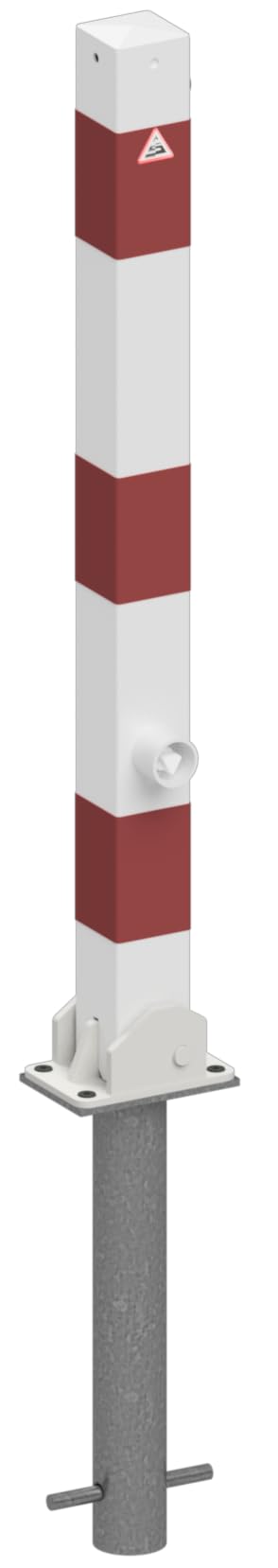 Absperrpfosten 70 x 70 mm umlegbar zum Einbetonieren mit Bodenhülse und Dreikantverschluss