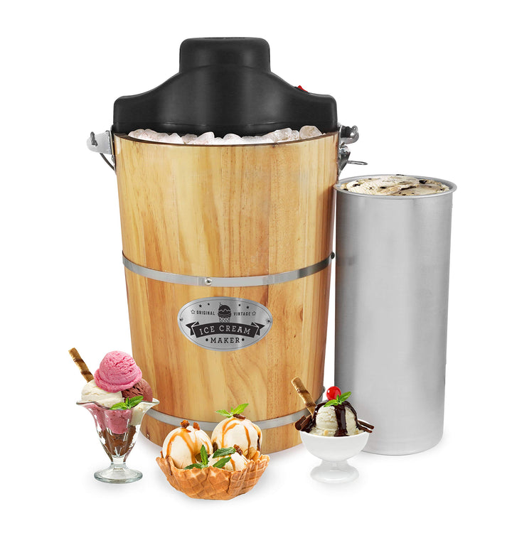 Elite Gourmet EIM916 Eismachine, traditionell, elektrisch, Vintage-Eimer aus Appalachenholz, klassis