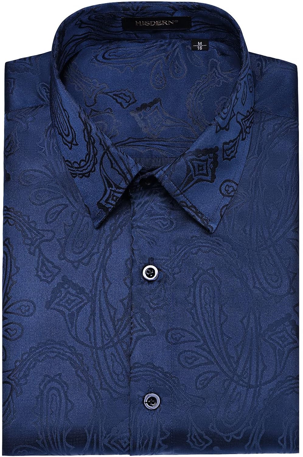 HISDERN Herren Paisley Hemd Langarm Satin Blumen Muster Hemd für Männer Jacquard Stickerei Freizeith