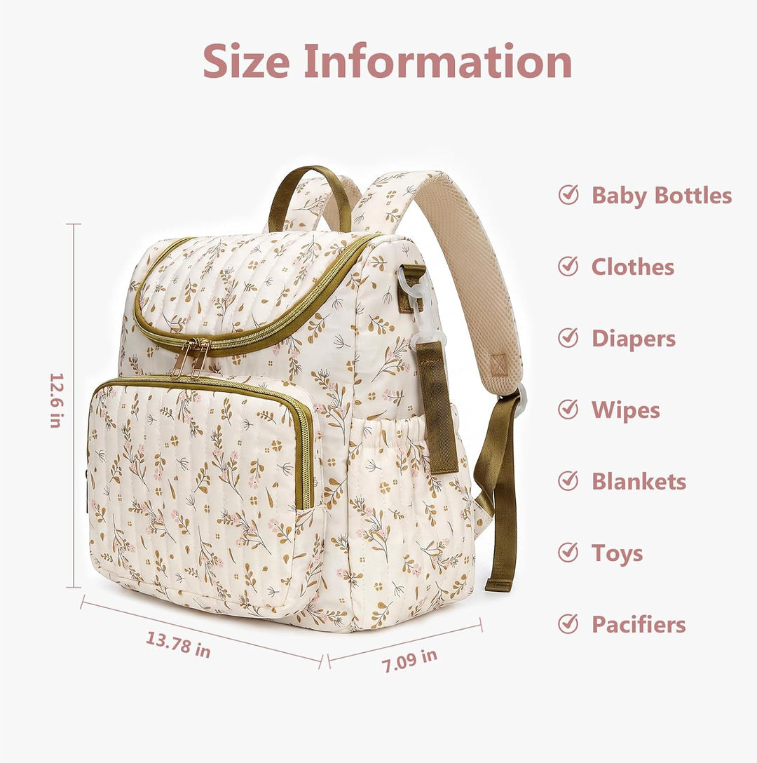 Wickeltasche mit Blumenmuster, Baumwolle, gesteppt, für Mütter, Baby-Reiserucksack mit Kinderwagengu