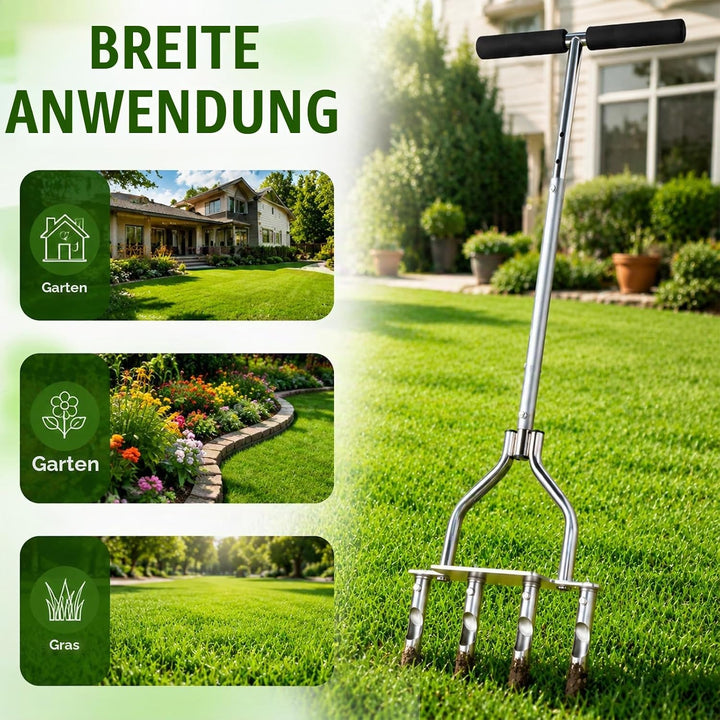 Rasenlüfter,Rasen Belüfter Hohlspoon Manuell,4 Kerne,90-98 cm Griff