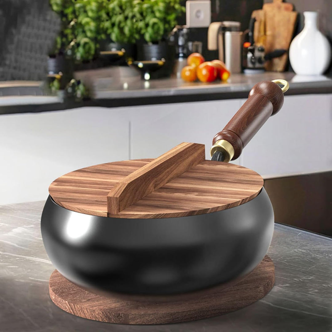 Eisentöpfe Zum Kochen, Holzgriff Handgefertigte Eisenpfanne Chinesischer Wok Antihaftpfanne 24cm Dur
