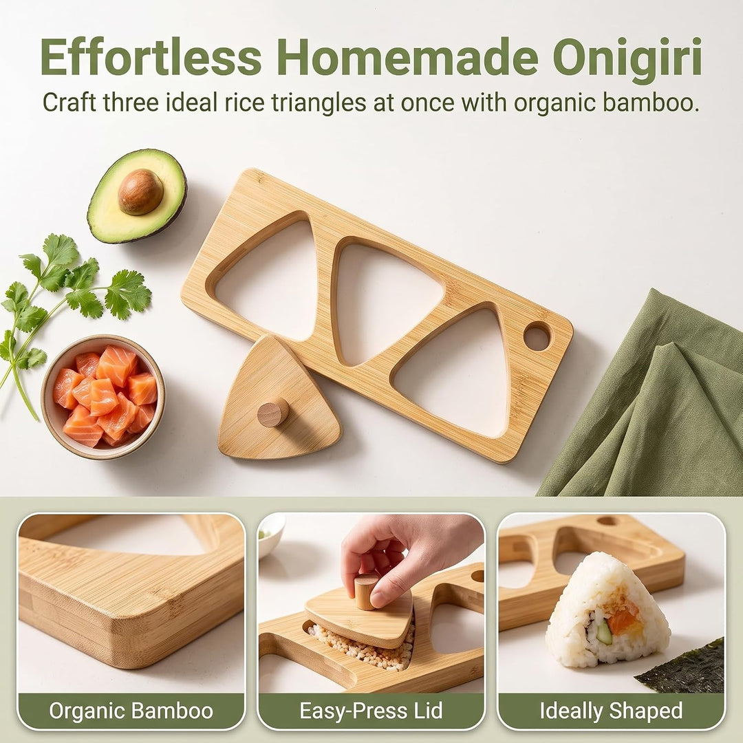 Onigiri Form aus Bambus mit Pressplatte, Dreieckige Sushi-Form, Reisbällchen Former für 3 Stücke, Mi