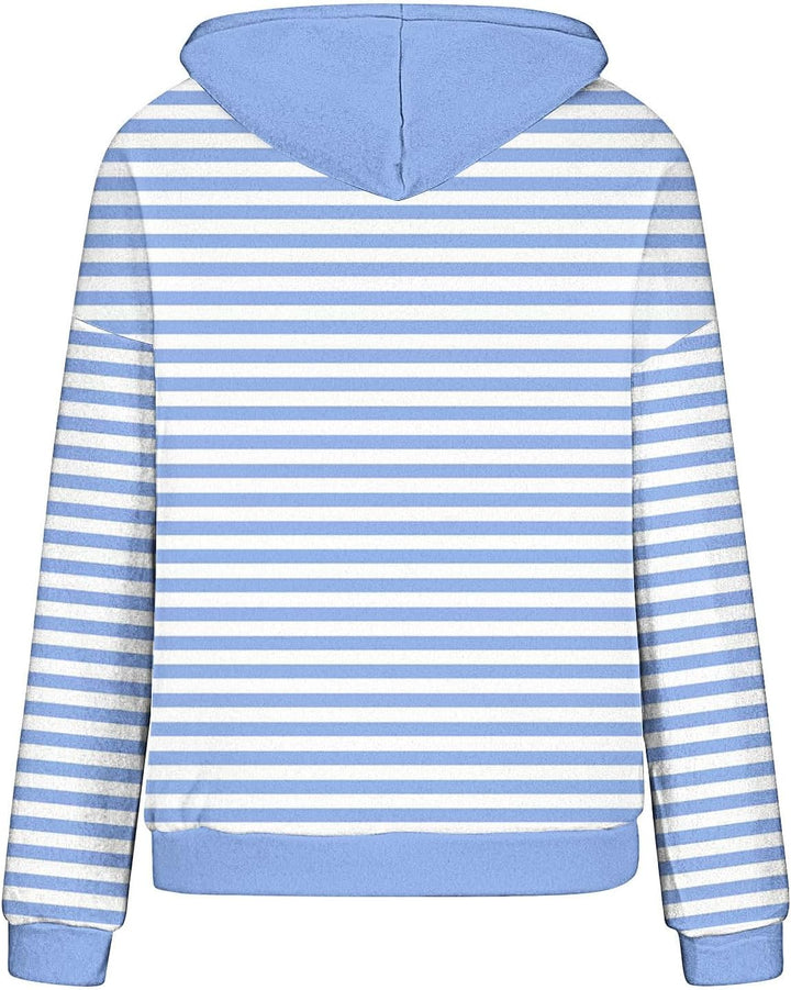 Damen Sweatshirts Loose Fit Crew Neck Long Sleeve gestreift Basic Damen Hoodie mit Taschen und Korde