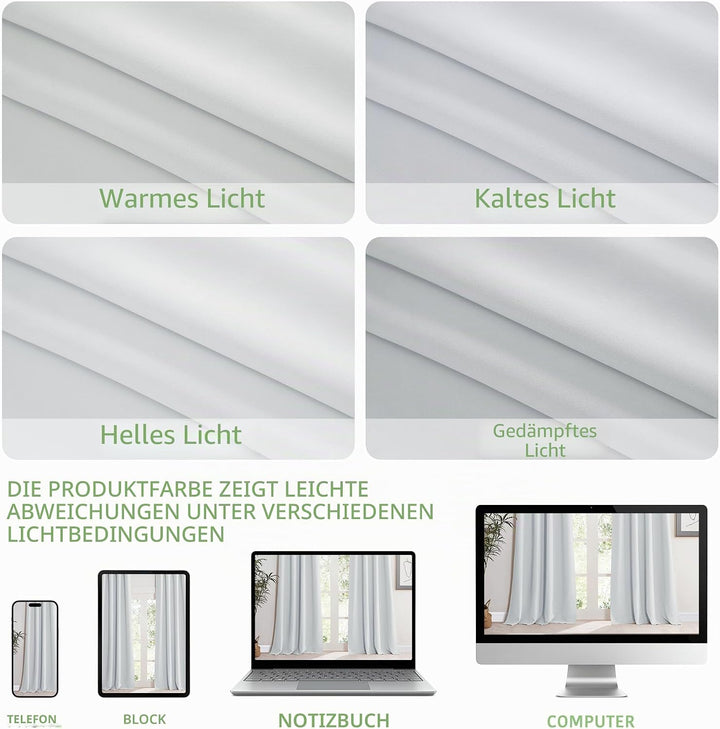 KGORGE Thermo Verdunklungsvorhänge Kurz Vorhang Blickdicht mit Ösen H175 x B140 cm (2er Pack) Grauwe