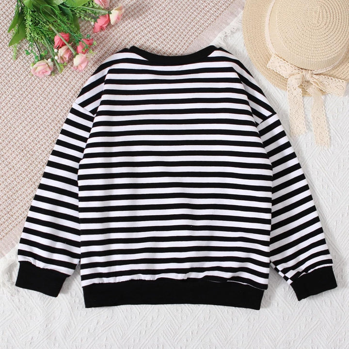Mädchen Langarm T-Shirt Gestreiftes Langarm-T-Shirt Kinder Klassischer Rundhalsausschnitt Pullover L