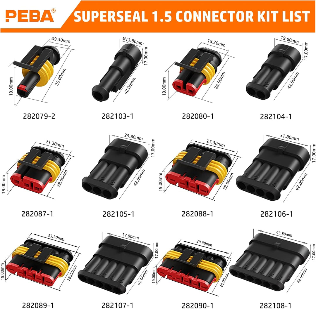 PEBA Crimpzange Wasserdicht Kfz Stecker Set, Crimpzangen 0.34-2.5mm², 1/2/3/4/5/6 Polig Steckverbind