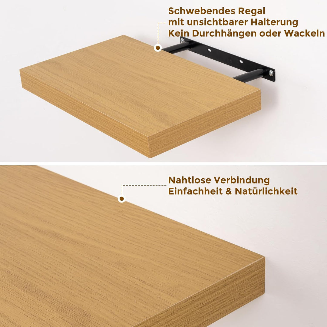 Feihorrm Wandregal Holz 23,5 cm Tiefe, 40 cm Eiche Regal 2er Set Eiche 40 CM - Set of 2, Eiche 40 CM