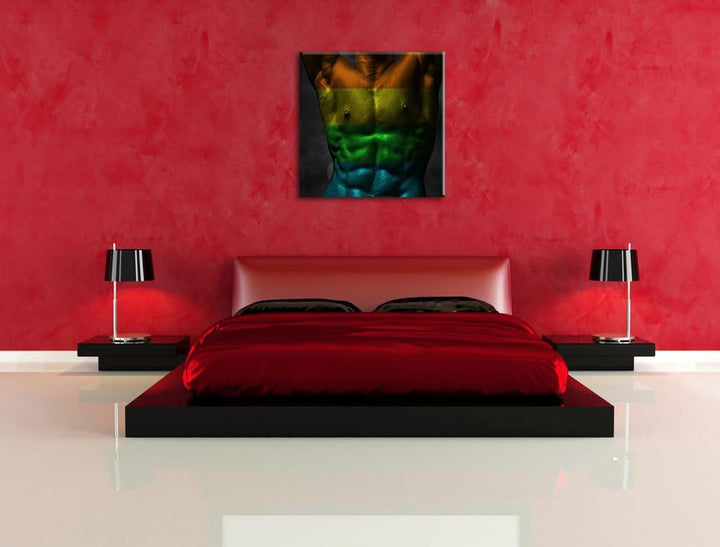Pixxprint Sixpack Body Mann als Leinwandbild Quadratisch/Grösse: 70x70 / Wandbild/Kunstdruck/fertig