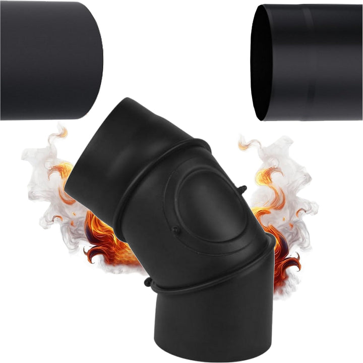 Ofenrohr Bogen Schwarz Ø 120 mm – Verstellbar 0–90° mit Reinigungsöffnung - Kaminrohr Bogen von 0 bi