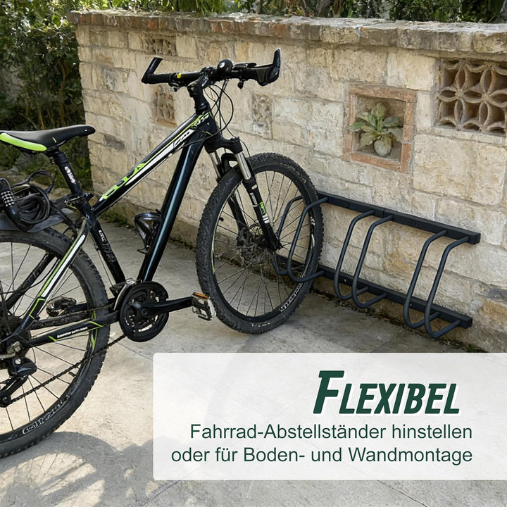 Relaxdays Fahrradständer Boden &amp; Wandmontage, 4 Räder, bis 65 mm Reifenbreite, Garage, Reihenparker,