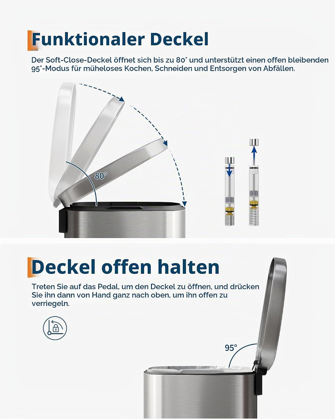 GarveeHome 50 L Metall mülleimer mit Deckel, grosser Mülleimer für die Küche, rostfreier Tretmülleim