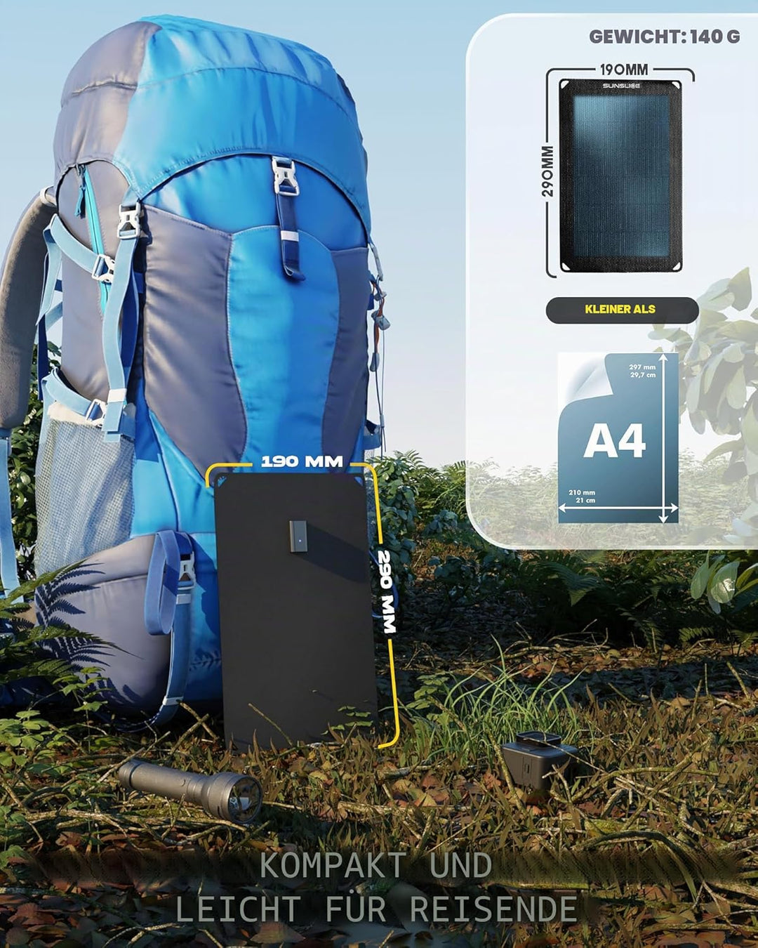 Sunslice Solar Charger wasserdicht, faltbares Solarmodul, Solaranlage Camping, Solar Charger Outdoor