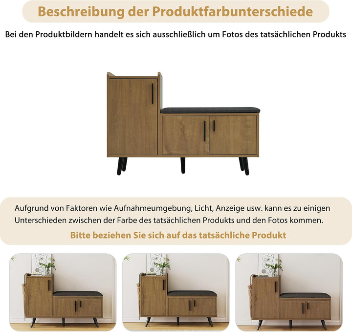 ModernLuxe Schuhbank mit Stauraum – Schuhschrank mit 3 Türen und gepolsterter Sitzfläche, für Eingan