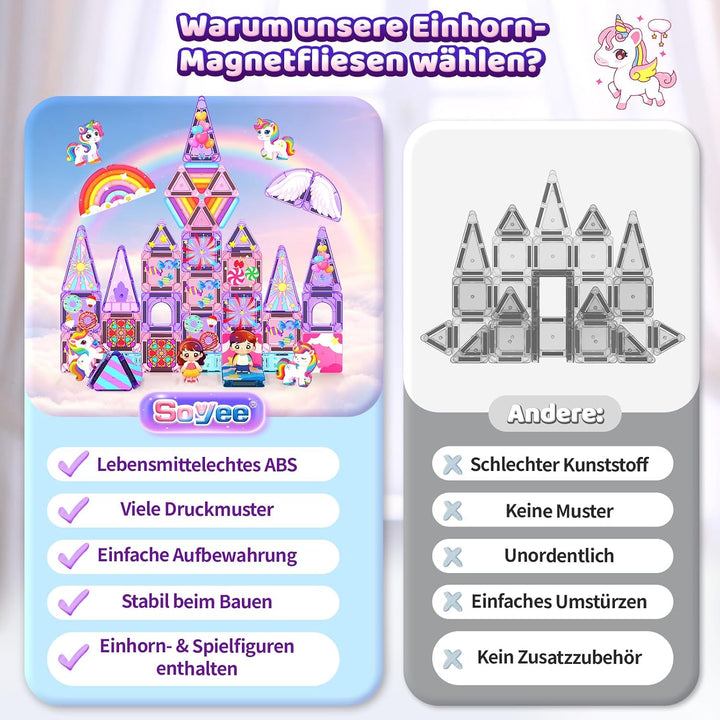 Magnetische Bausteine mit 4 Einhörnern, 36er Mini Magnetbausteine für Kids