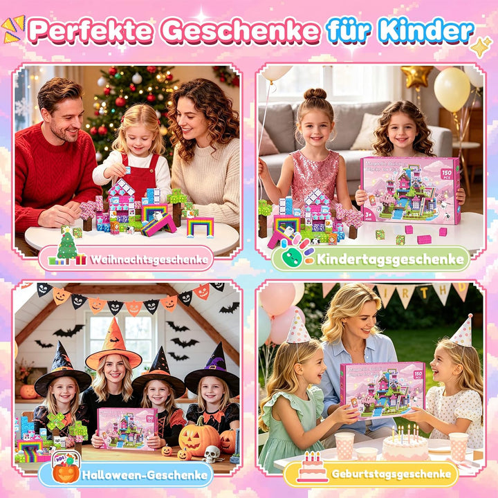 Magnetische Bausteine, 150 PCS Magnetbausteine Kinder Spielzeug ab 3 Jahre Geschenk Mädchen 3 4 5 6