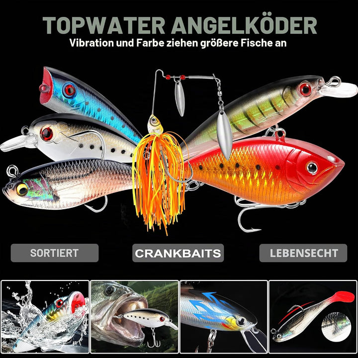 PLUSINNO Angelköder für Barsch, 16 Spinnerköder mit tragbarer Tragetasche, Barschköder, Forellenköde