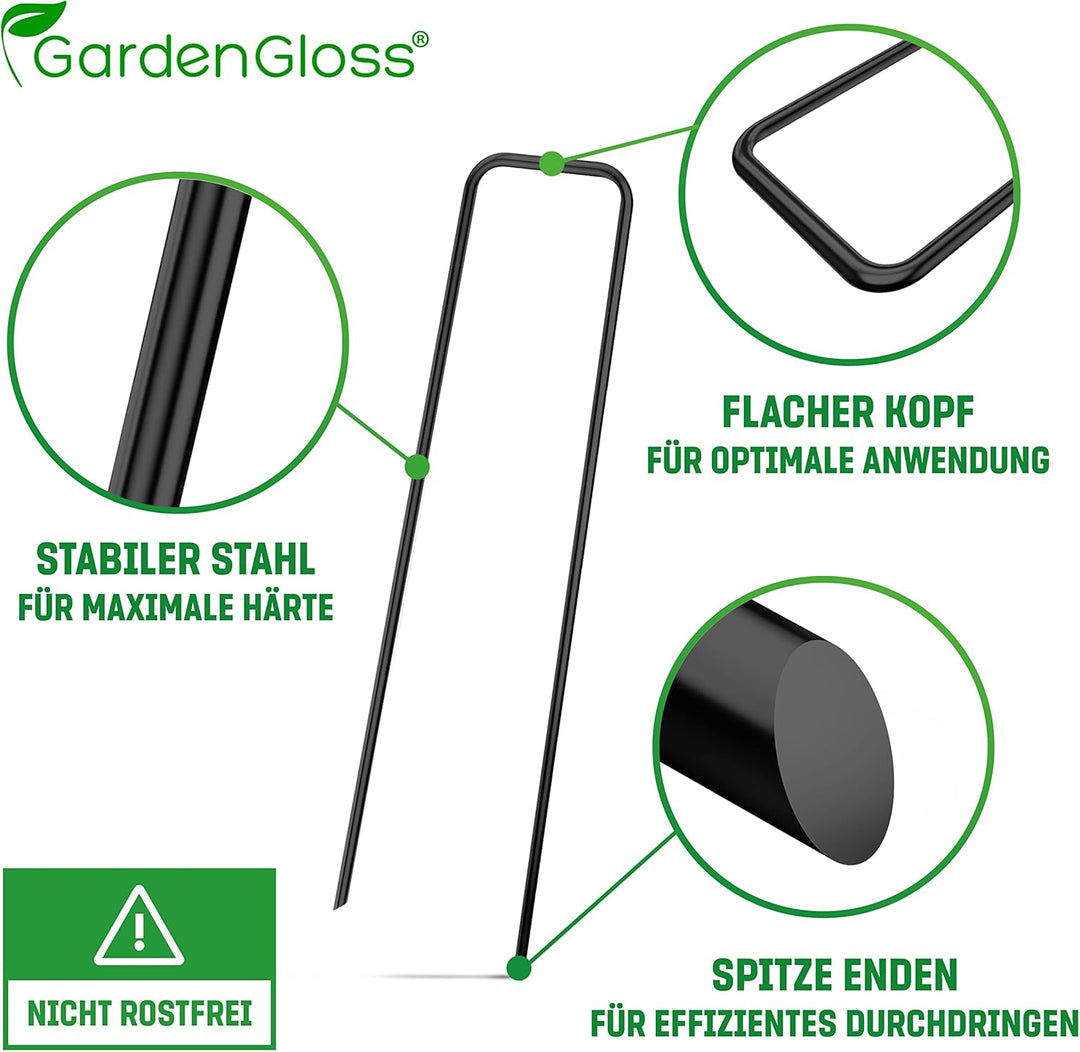 GardenGloss® Erdanker aus Stahl unverzinkt (250 Stück) - Stabile Bodenanker für Unkrautvlies, Garten