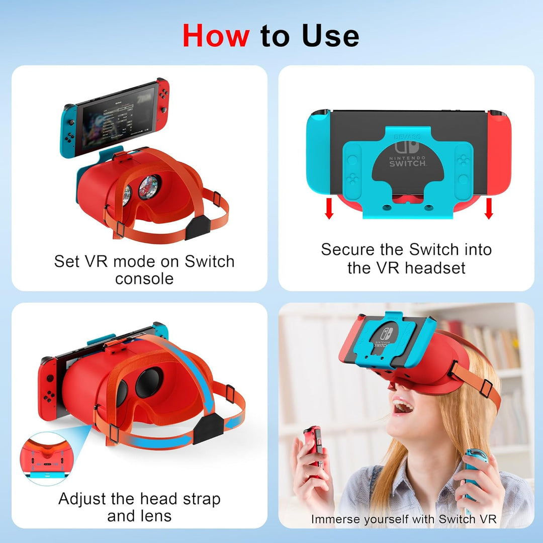DEVASO VR Brille für Nintendo Switch/Switch OLED mit einstellbaren HD-Linsen, 3D VR (Virtual Reality
