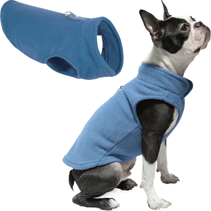 Gooby Fleece-Weste für kleine Hunde, Fleecejacke mit Ring für die Leine, Blau, Grösse M Medium chest