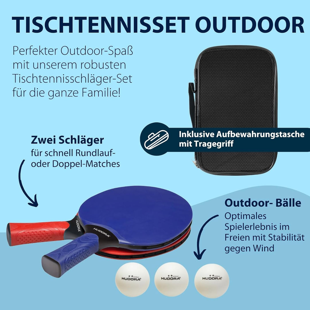 HUDORA Tischtennis Set Outdoor - hochwertiges Tischtennisschläger Set mit 2 Schlägern &amp; 3 Bällen - P