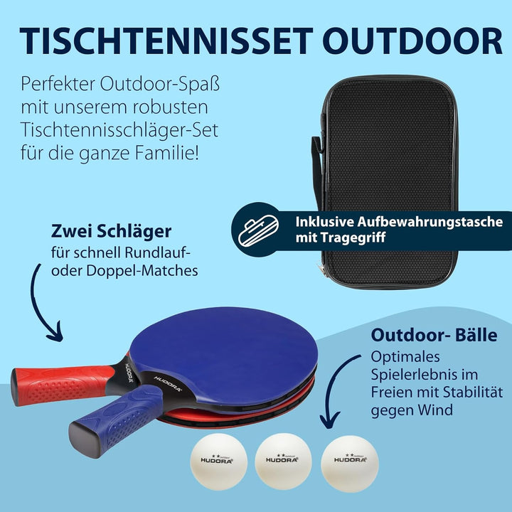 HUDORA Tischtennis Set Outdoor - hochwertiges Tischtennisschläger Set mit 2 Schlägern &amp; 3 Bällen - P