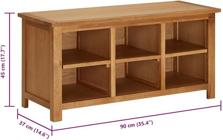 Schuhregal 90x37x45 cm aus massivem Eichenholz mit sechs Fächern, schmaler Ablageschrank, platzspare