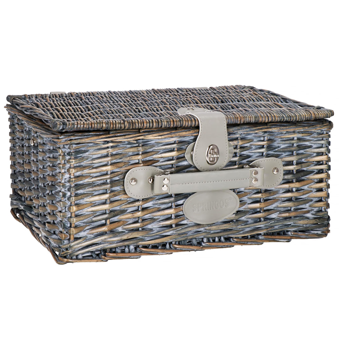 SPRINGOS Weiden - Picknickkorb Thermokorb Picknickkoffer mit Kunstlederhenkel Geschirr Set für 4 Per