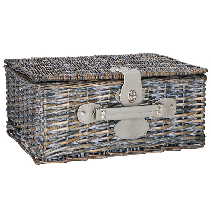 SPRINGOS Weiden - Picknickkorb Thermokorb Picknickkoffer mit Kunstlederhenkel Geschirr Set für 4 Per