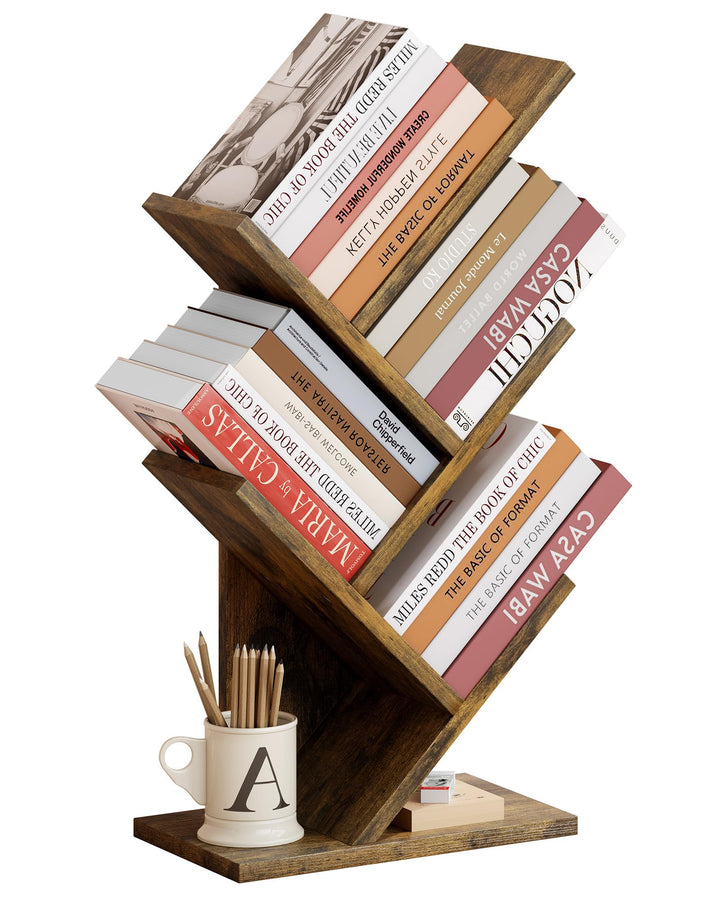 Hoctieon Baum-Bücherregal, 4-stöckig, Bücheraufbewahrung, Organizer, Regale, Bodenstehendes Bücherre
