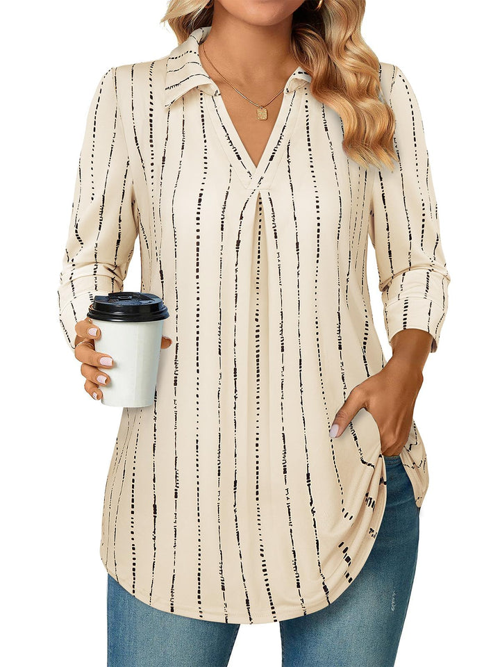 Siddhe Damen V-Ausschnitt Bluse 3/4 Ärmel Oberteile Tunika Tops Locker Longshirt Lässige T-Shirt Lan