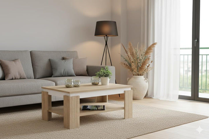 Hela Tische, Couchtisch Sofatisch Tim, Holzwerkstoff melaminbeschichtet, farbiger Tischkranz, Sonoma