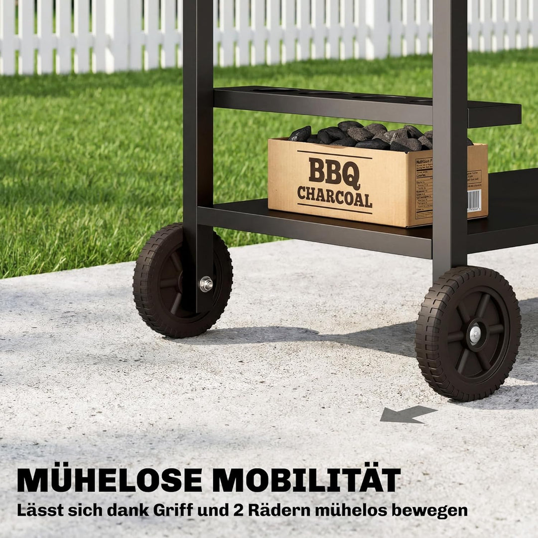 Outsunny Küchenwagen mit Rollen, Servierwagen, Rollwagen mit Haken, Getränkehalter, Küchenhilfe, BBQ