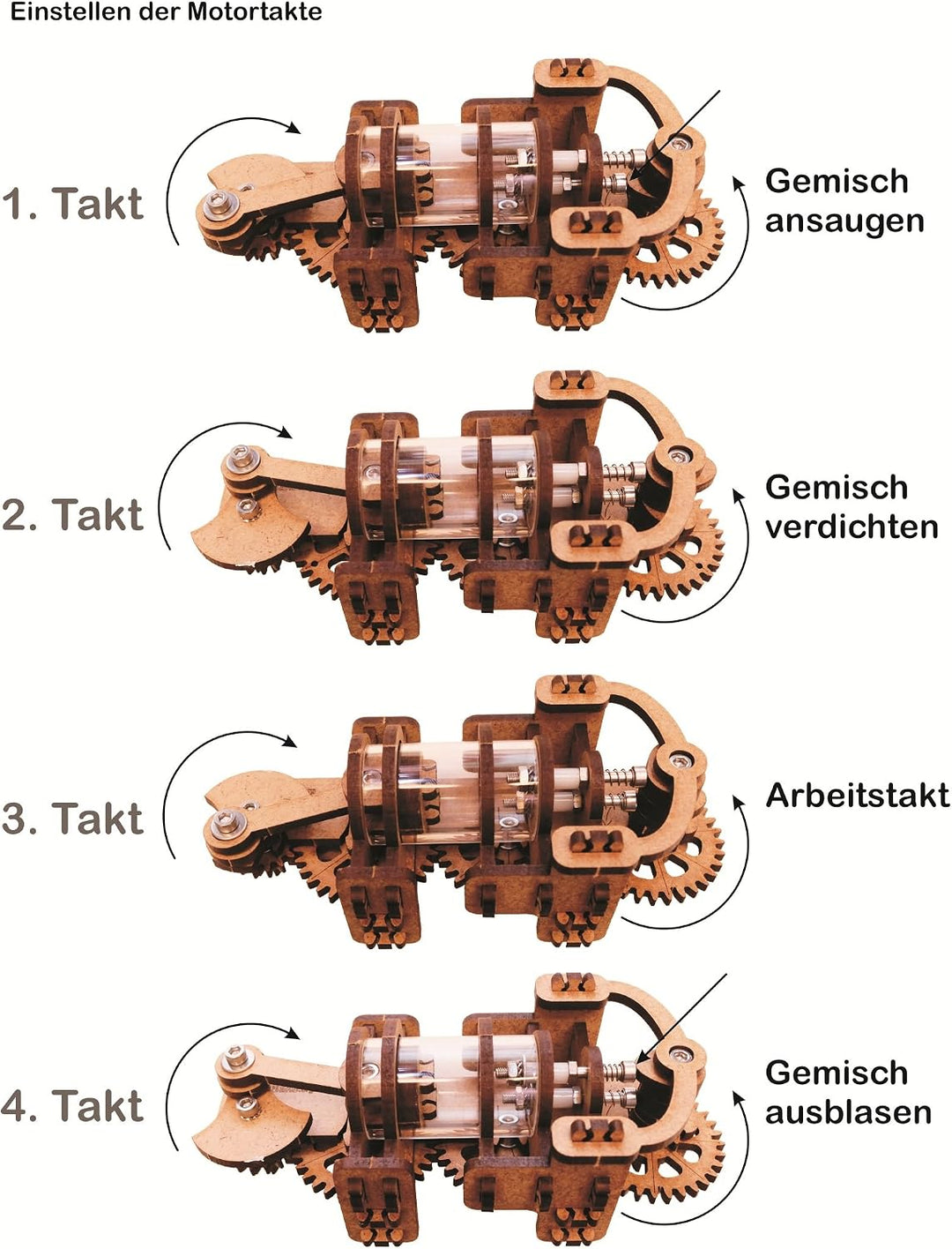 YouMake Viertaktmotor Holzbausatz - Klebefrei - Umweltfreundliche und Soziale Produktion aus Deutsch