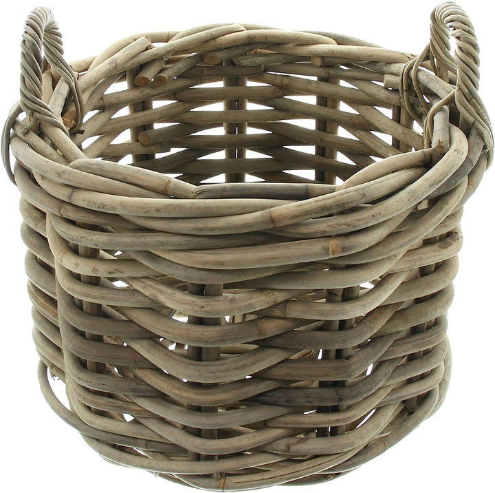 Dekoleidenschaft grosser Rattan-Korb "Rustikal" Ø 50 cm, Aufbewahrungs-Korb, Kaminholzkorb geflochte