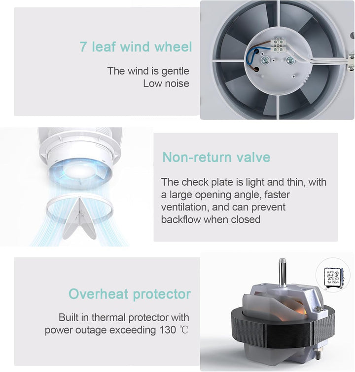 Abluftventilator 100mm Badlüfter Lüfter 100mm Rohrventilator - 12W Extra Leiser Luftentfeuchter für