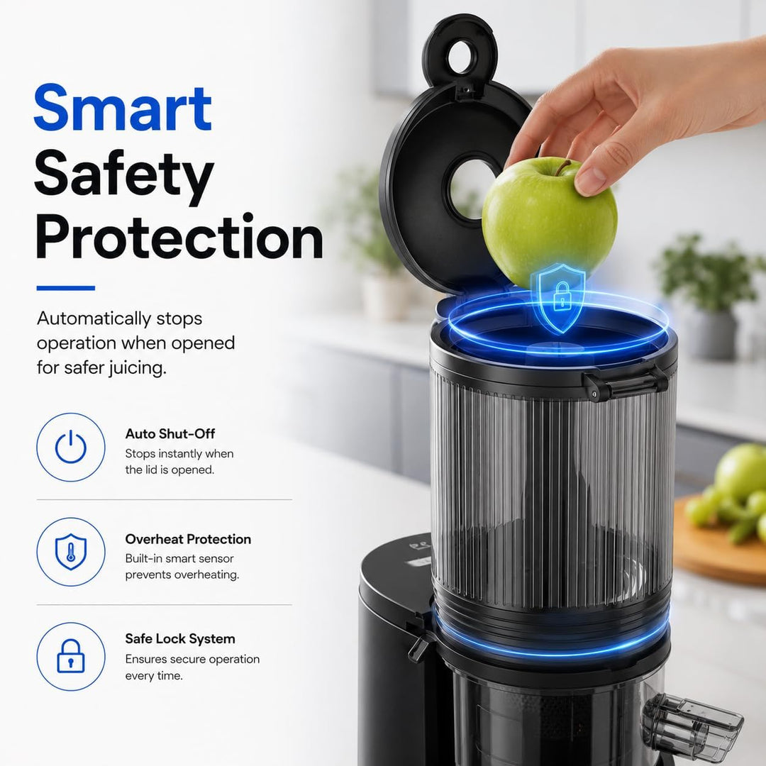 Entsafter Slow Juicer mit 130mm extra grossem Einfüllschacht - Saftpresse für ganzes Obst und Gemüse