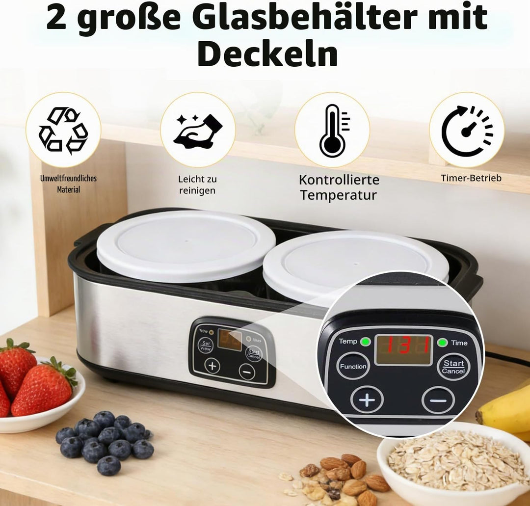 Automatischer Joghurtmaschine, 2L Einstellbare Temperatur &amp; Timer Elektrischer Joghurtbereiter mit L