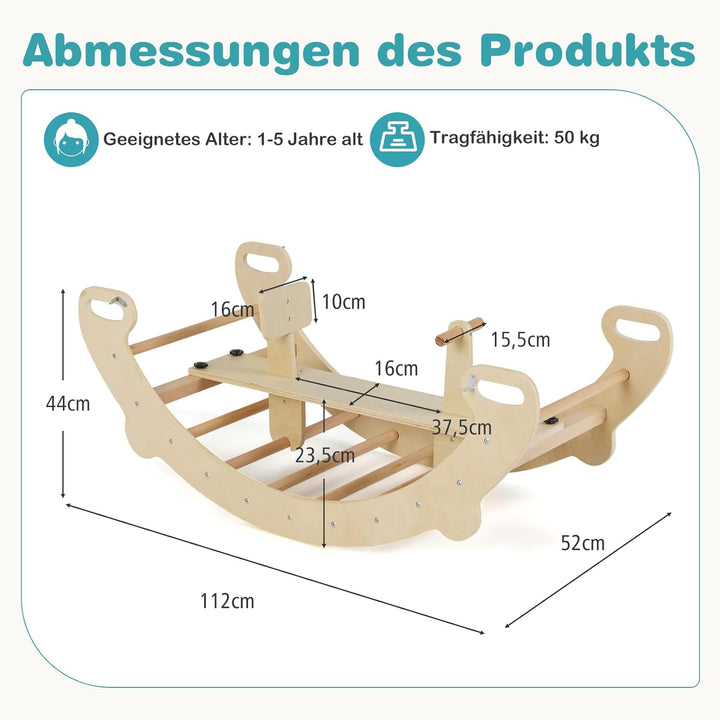 COSTWAY Kletterbogen, mit abnehmbarem Sitz, 4 in 1 Klettergerüst Indoor zum Wippen, Schaukeln, Klett