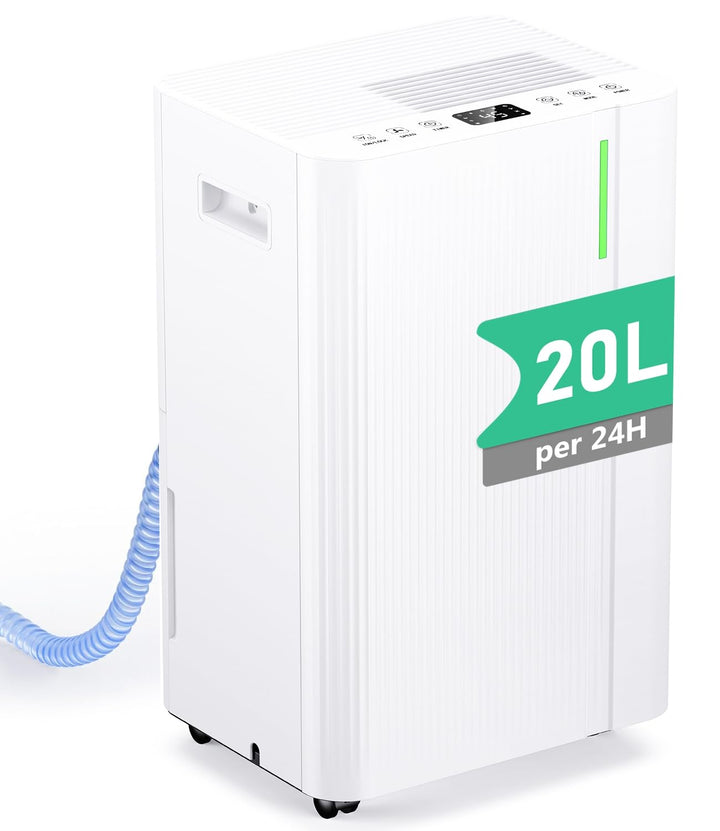 Luftentfeuchter 20L/24h, Elektrischer Entfeuchter mit Kompressor, 3 Modi, Leise und Energiesparend,