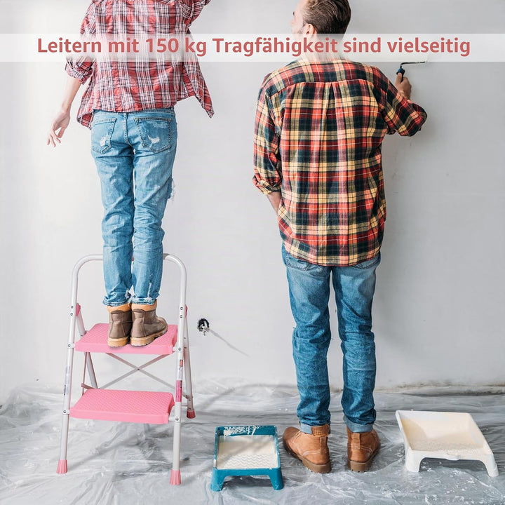 BONTEC Trittleiter 2 Stufen Klappbar, 272kg/600lbs Kapazität mit Breiten Anti-Rutsch-Pedalen, Faltba