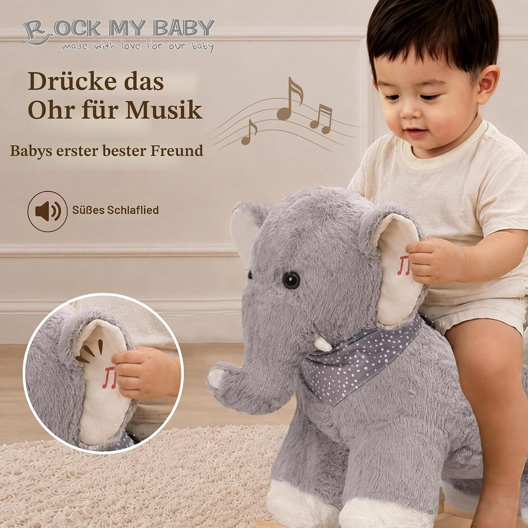 Plüsch Rocking Horse - weicher gefüllter Körper, Sicherheitssitz Stuhl, Holz Rockers, Musikknopf - K