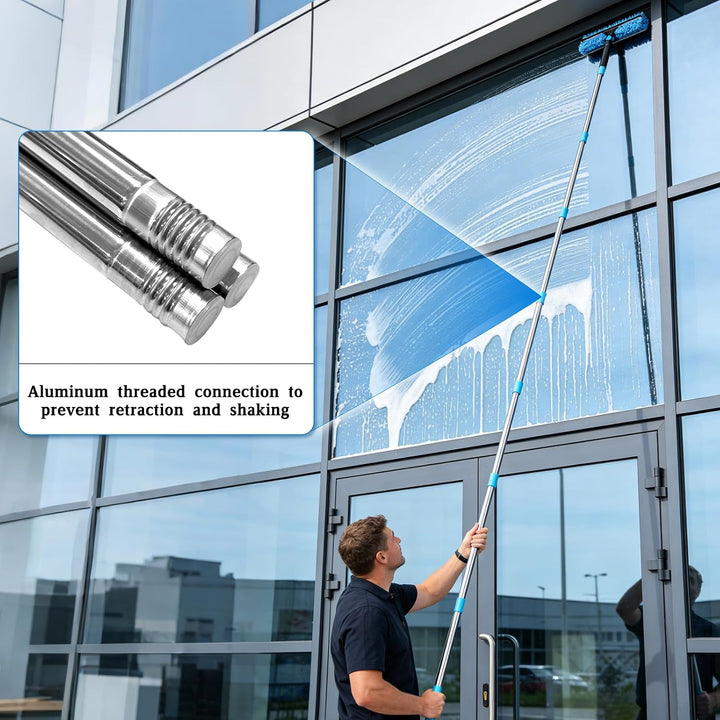 Fensterwischer Teleskop 4.5m,2 in 1 Profi Extra Lange für Hohe Fenster,Blau | Fensterreiniger mit La